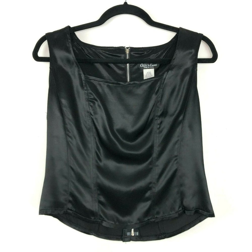 Vtg Satin Square Neck Bustier Style Sleeveless Top